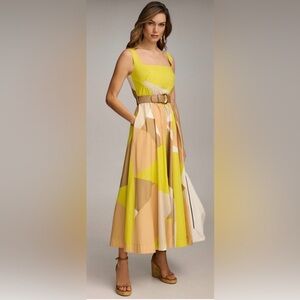 Donna Karan Yellow and Tan Geometric Maxi Dress